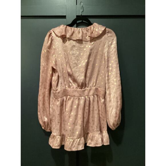 Vici Aeom pink Dante Metallic Ruffle Tie flirty long sleeve v neck Blouse Sz M - Picture 2 of 9